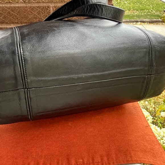 COACH Vintage USA 80s Large Navy Black Ink Zip Shoulder Brief Bag Carryall Tote - Picture 5 of 8